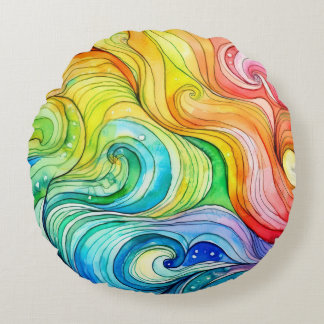 Rainbow Swirl Pattern Round Cushion