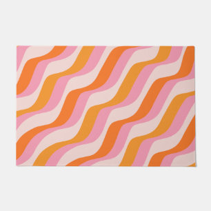 Rainbow Swirl Pink Orange Abstract Retro Sunshine Doormat