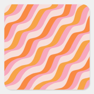 Rainbow Swirl Pink Orange Abstract Retro Sunshine Square Sticker