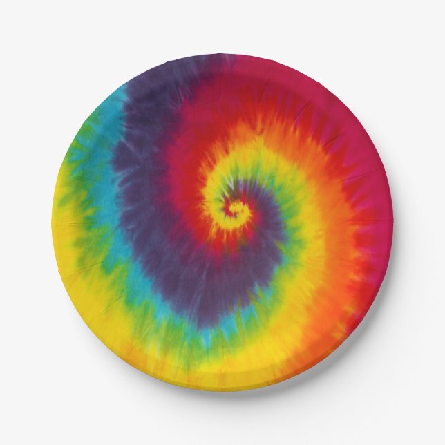 Rainbow Swirl Tie Dye Groovy Cool Colourful Paper Plate (Front)