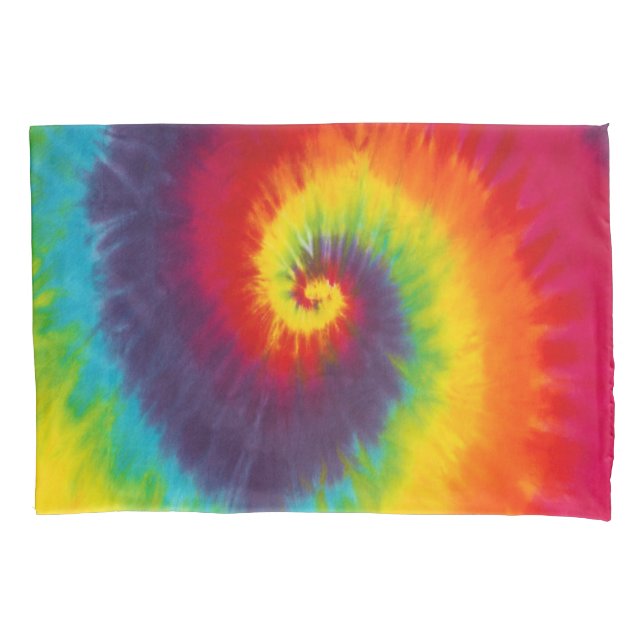 Rainbow Swirl Tie Dye Groovy Cool Colourful Pillowcase (Front)