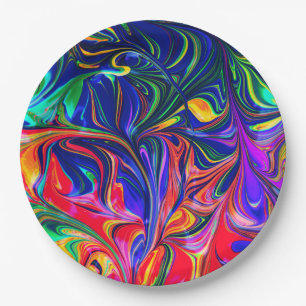 Rainbow Swirl Trippy Glow Stick Paper Plate