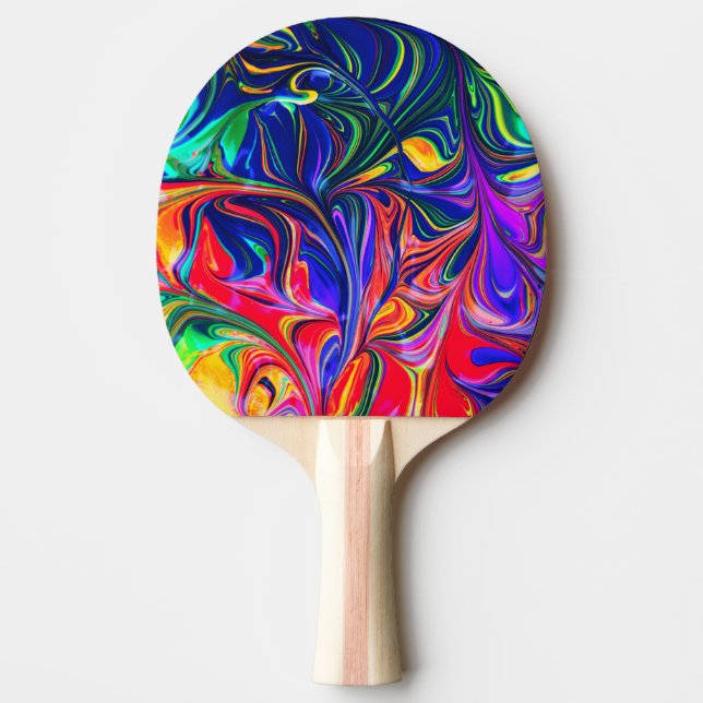 Rainbow Swirl Trippy Glow Stick Ping Pong Paddle (Front)