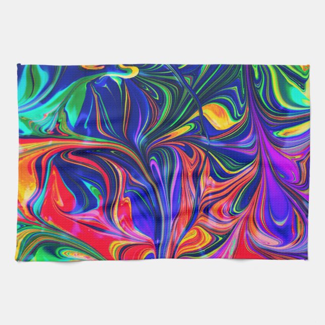 Rainbow Swirl Trippy Glow Stick Tea Towel (Horizontal)