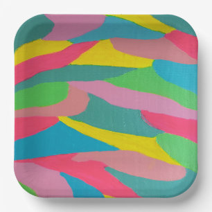 Rainbow Swirls Abstract Paper Plate