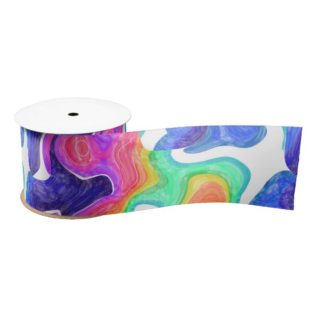 Rainbow Swirls Bath  Satin Ribbon (Spool)