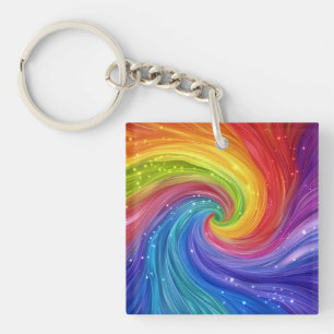 Rainbow Swirls Digital Art Key Ring
