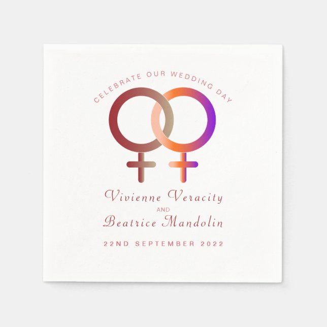 Rainbow symbols lesbian wedding napkin (Front)