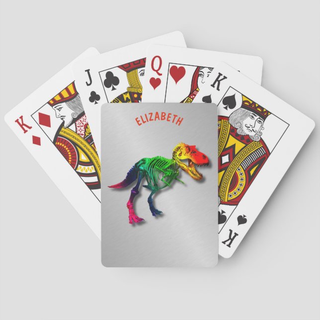 Rainbow T Rex Funny Fossil With Your Name Playing Cards (Back)