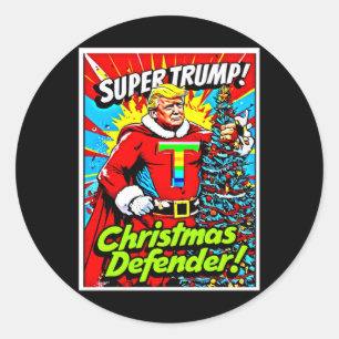 Rainbow T Super Trump Christmas Defender - Vintage Classic Round Sticker