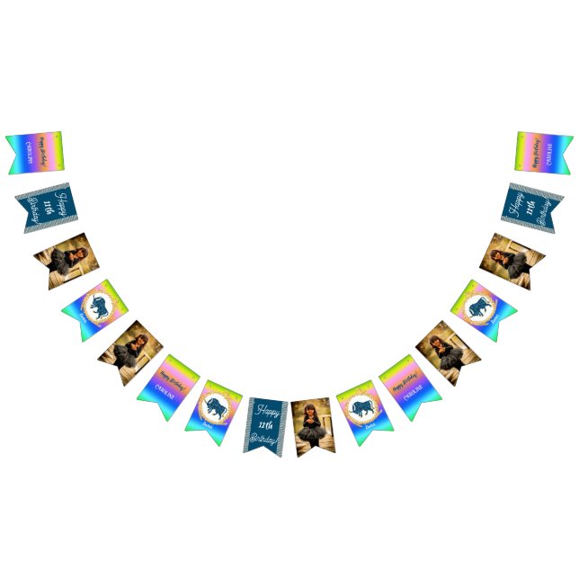 Rainbow Taurus Glitter Birthday Party Bunting (All)