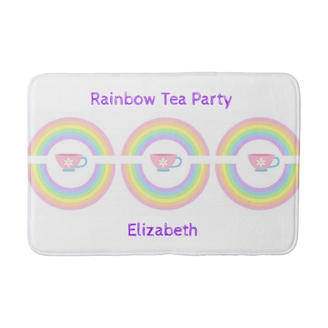 Rainbow Tea Party Bathroom Bath Mat (Front)