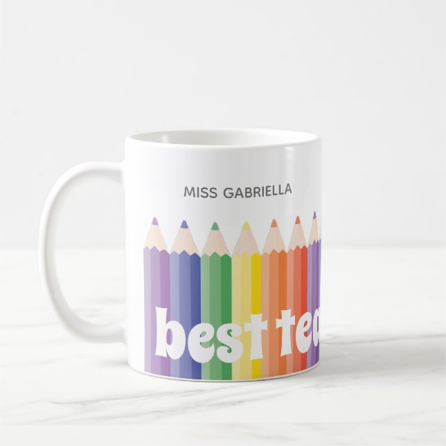 Rainbow Teacher Appreciation Best Teacher Mug (Left)