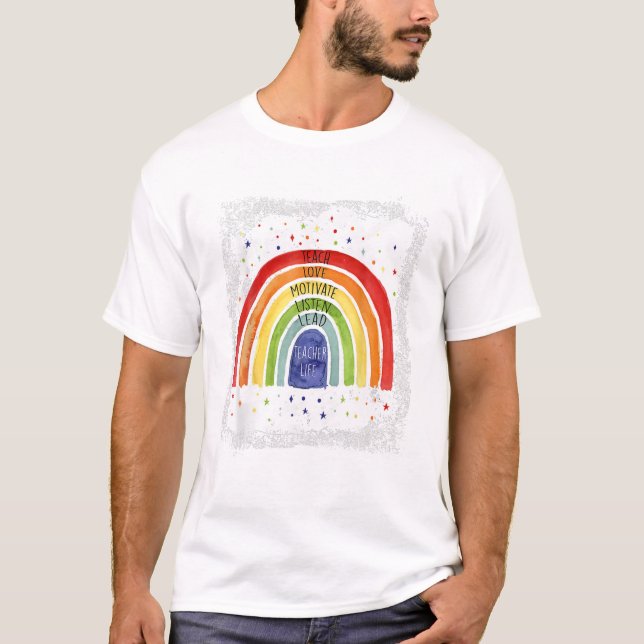 Rainbow Teacher Life Back To T-Shirt (Front)