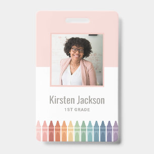 Rainbow Teacher Name Tag Photo ID Badge