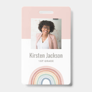 Rainbow Teacher Name Tag Photo ID Badge