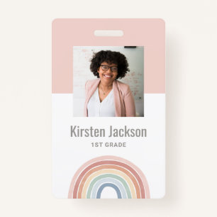 Rainbow Teacher Name Tag Photo ID Badge