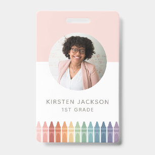 Rainbow Teacher Name Tag Photo ID Badge