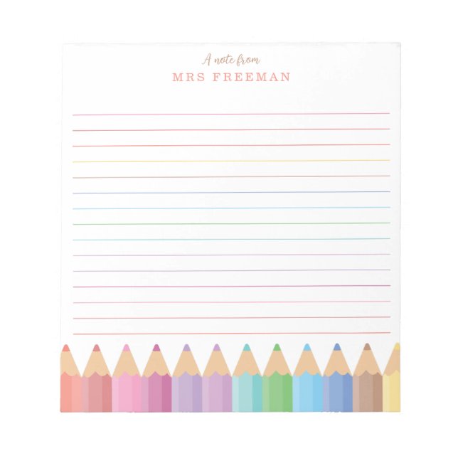 Rainbow Teacher Personalised Notepad (Front)