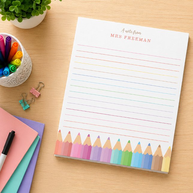 Rainbow Teacher Personalised Notepad (Personalized Teacher Pad - Great Gift Idea!)