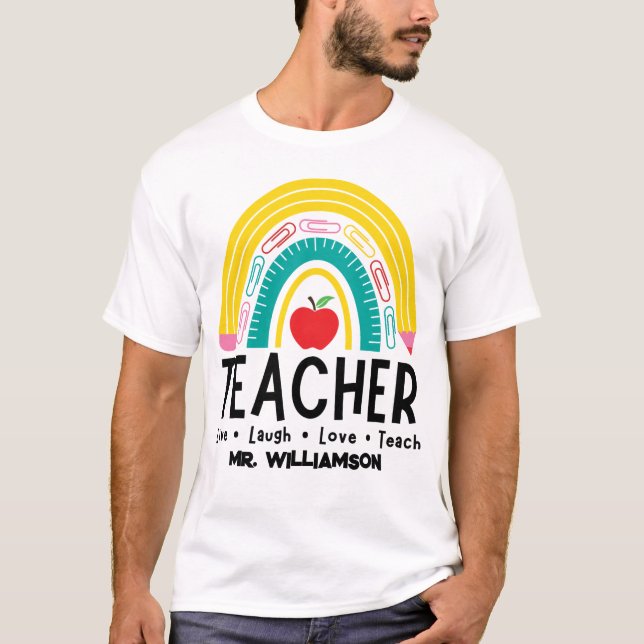 Rainbow Teacher School Supplies T-Shirt (Front)