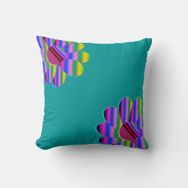 Rainbow Teal Daisy American MoJo Pillows (Front)
