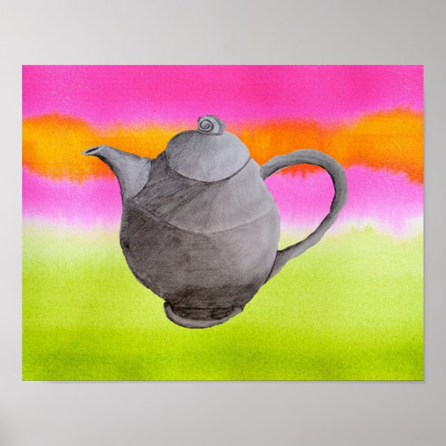 Rainbow teapot arty kitchen art poster (Front)