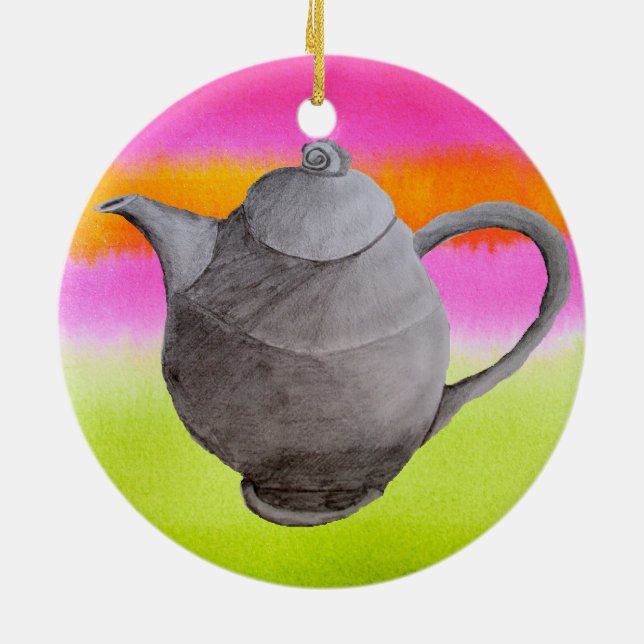Rainbow Teapot arty tea party Ceramic Tree Decoration (Back)