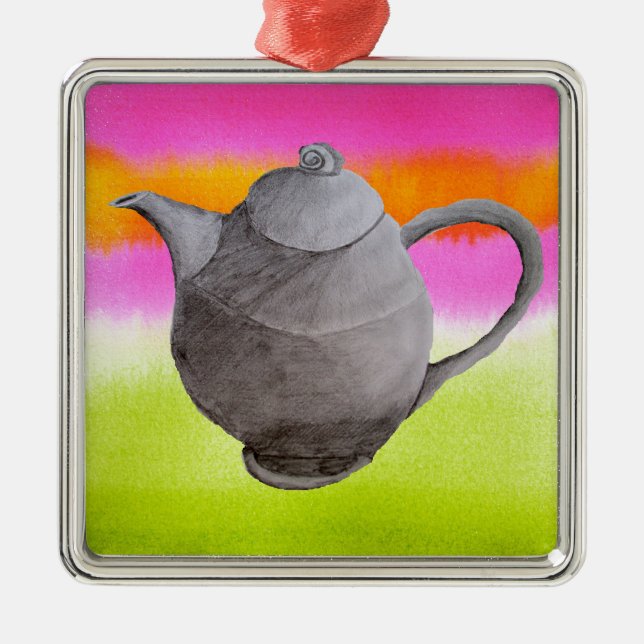Rainbow Teapot arty tea party Metal Tree Decoration (Front)