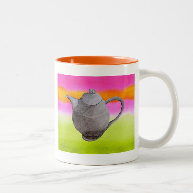 Rainbow Teapot arty tea party Two-Tone Coffee Mug (Right)