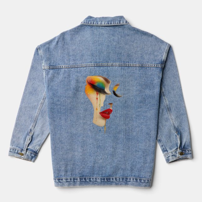 Rainbow Tears Art Denim Jacket (Back)
