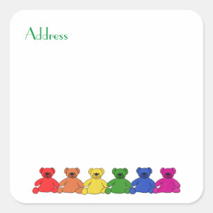 Rainbow Teddies Address Square Sticker