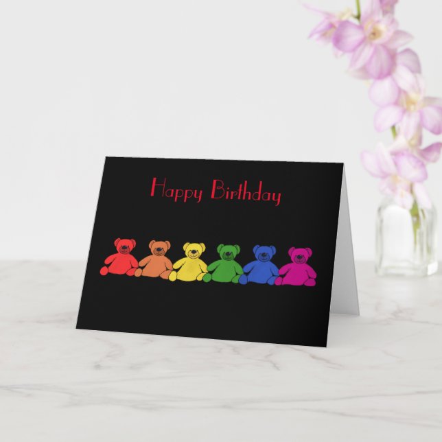 Rainbow Teddies Birthday  Card (Orchid)