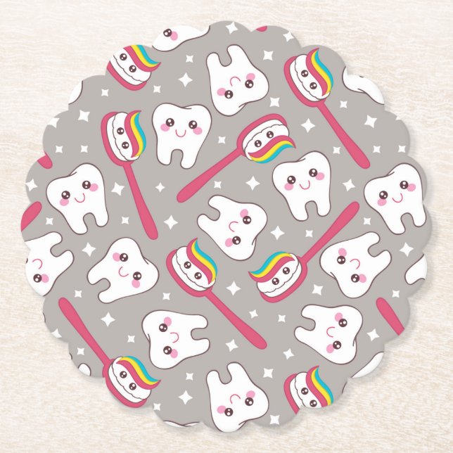 Rainbow Teeth Pattern Paper Coaster (Front)