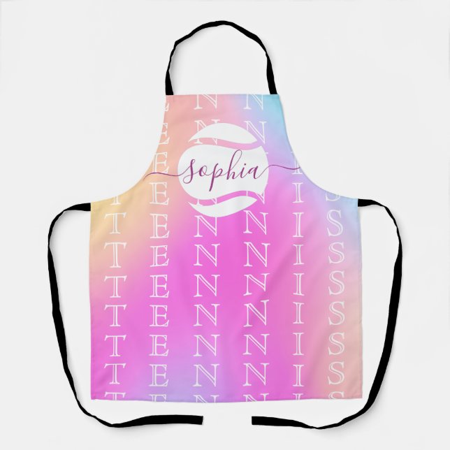 Rainbow Tennis Typography Ball & Girl Players Kids Apron (Front)