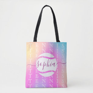 Rainbow Tennis Typography Ball & Girl Players Kids Tote Bag