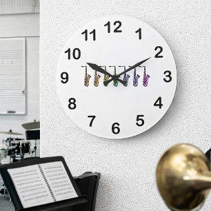 Rainbow Tenor Saxophone Colourful Musical Instrume Large Clock