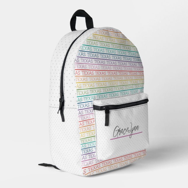 Rainbow Texas, Texas, Texas Printed Backpack (Back Corner Left)