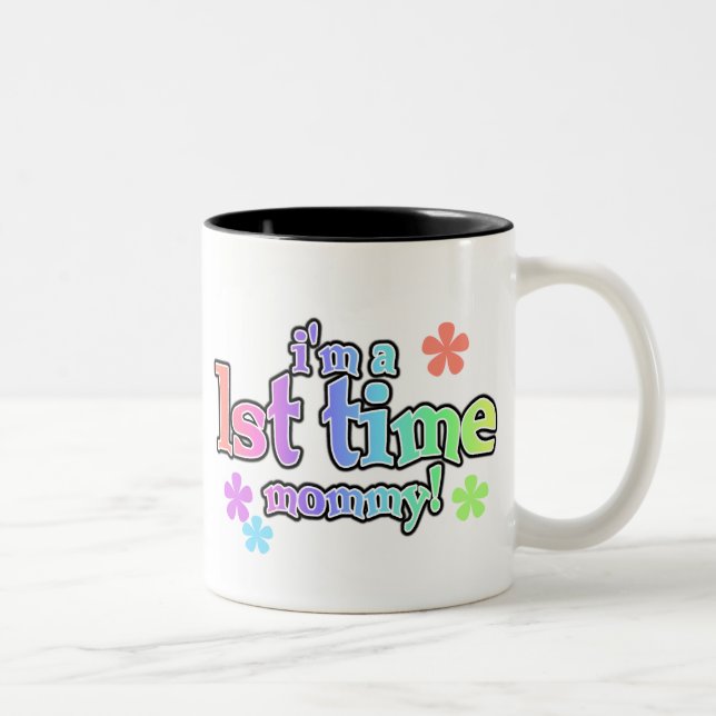 Rainbow Text First Time Mummy Two-Tone Coffee Mug (Right)