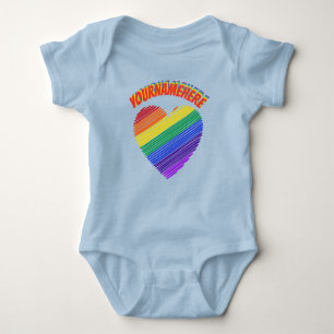 Rainbow Text Rainbow Heart Baby Bodysuit