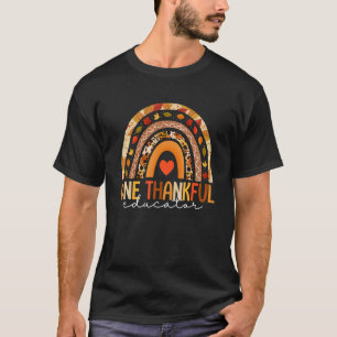 Rainbow Thankful Educator Fall Leaves Autumn Thank T-Shirt