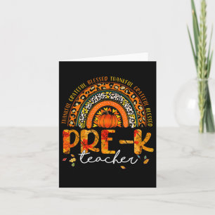 Rainbow Thankful Pre K Teacher Fall Thanksgiving Card
