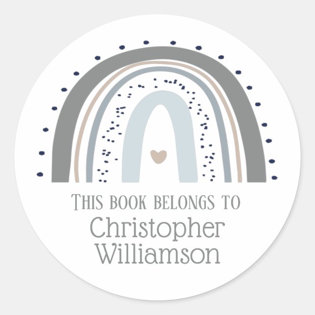 Rainbow this Book Belongs To Bookplate Classic Round Sticker (Front)