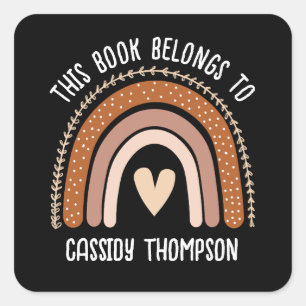 Rainbow this book belongs to kids bookplate square sticker