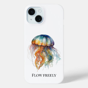 Rainbow Tides Jellyfish: Watercolor Art iPhone 15 Case