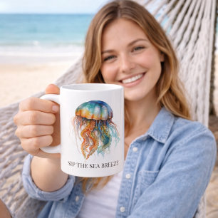 Rainbow Tides Jellyfish: Watercolor Art Coffee Mug