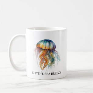 Rainbow Tides Jellyfish: Watercolor Art  Coffee Mug