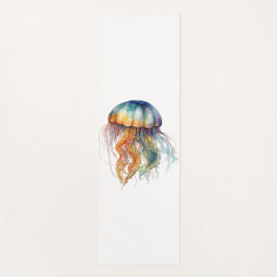 Rainbow Tides Jellyfish: Watercolor Art Yoga Mat