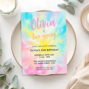 Rainbow Tie Dye 2nd Birthday Invitation