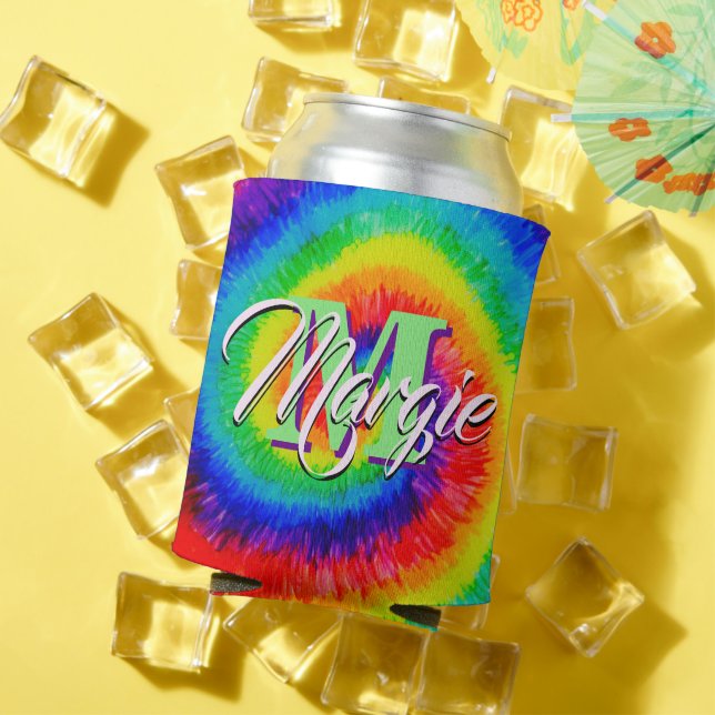Rainbow Tie-Dye Alcohol Ink Can Cooler (In Situ Summer)